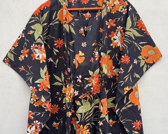 Floral Cotton Kaftan Dress: Indian Maxi Gown, Plus Size 4XL