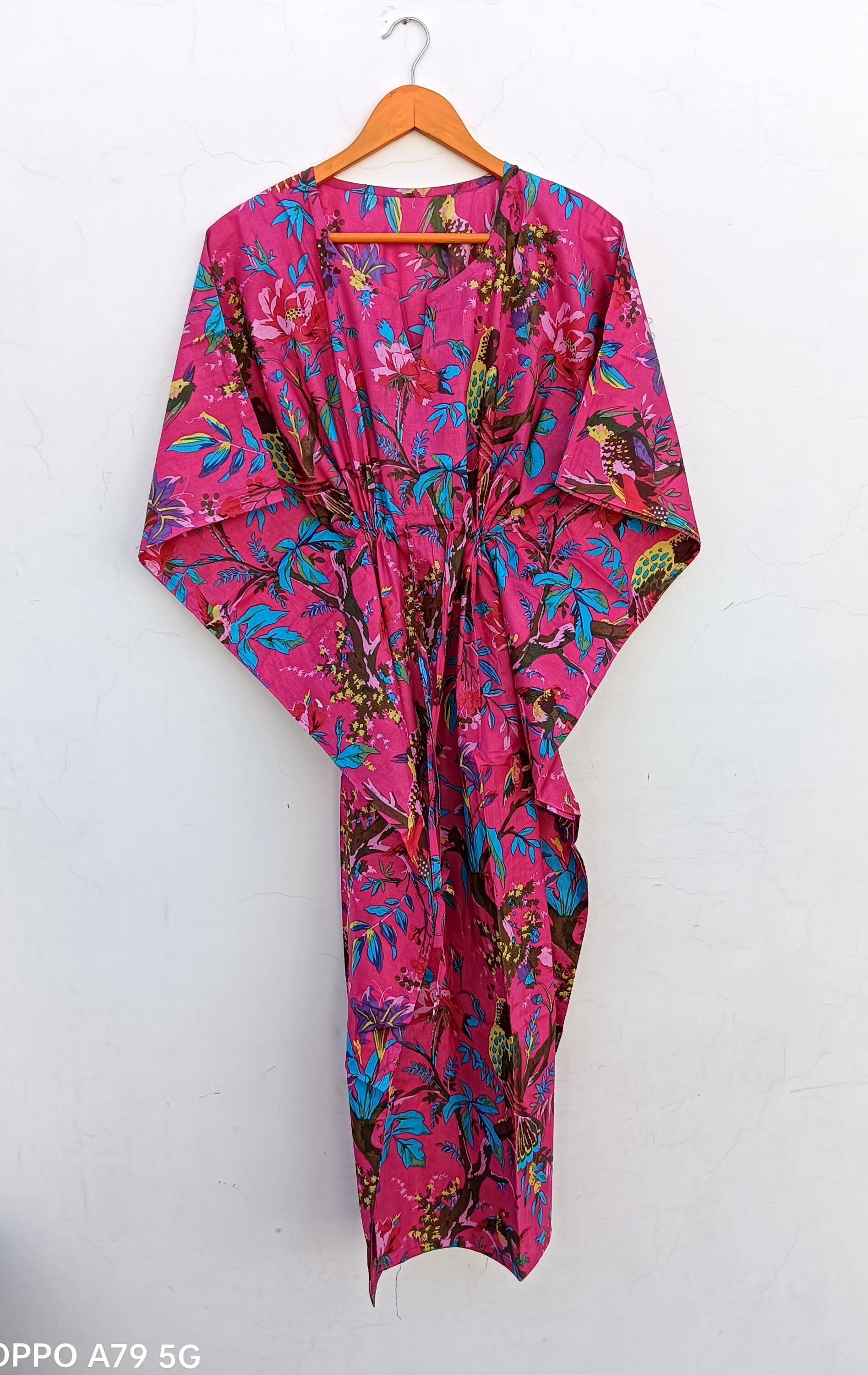 Floral Cotton Kaftan: Indian Maxi Dress, Beach Cover Up