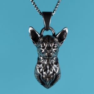 Pingente de Chihuahua realista, colar memorial de perda de amante de animais de estimação de prata esterlina 925 sólida para cachorro, mãe, cachorro, pai, joias de pele, presente de animal de estimação