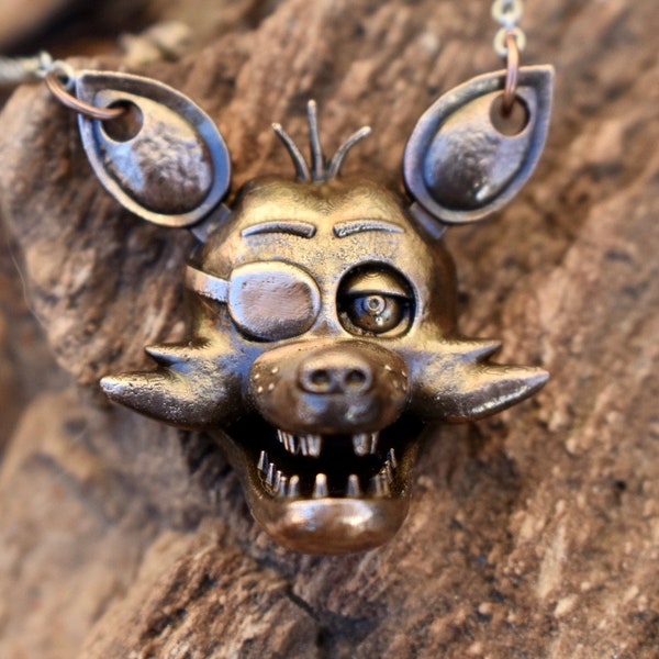 Five Nights At Freddy's Foxy Inspired Pendant Necklace Cast in Bronze, Unisex Jewelry Handmade Horror Video Game Movie FNAF Animatronic