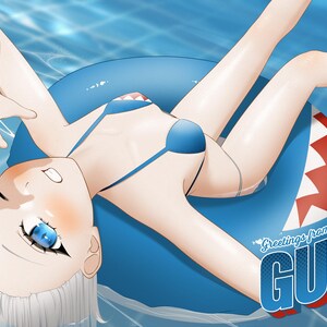 Hololive EN Gawr Gura Vtuber Lewd Ecchi Poster Postcard