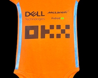 Baby Personalised Bodysuit | Formula 1 Racesuit | Personalised McLaren Bodysuit | Supercar Race car Bodysuit | Norris Piastri Verstappen