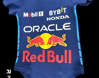 Body personnalisé pour bébé | Combinaison de course de Formule 1 | Body personnalisé RedBull Racing | Body de voiture de course Supercar | Pérez Horner Verstappen