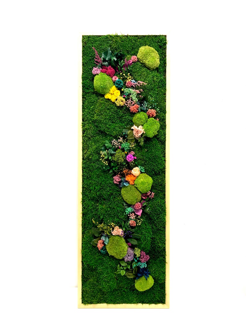 Moss Wall Art, Painting With Preserved Flowers, Nature Room Decor