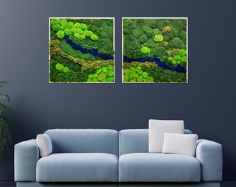 Moss wall art, Continuous design diptych with moss and reindeer lichens, Exclusive Moss Painting, Handmade with the best materials