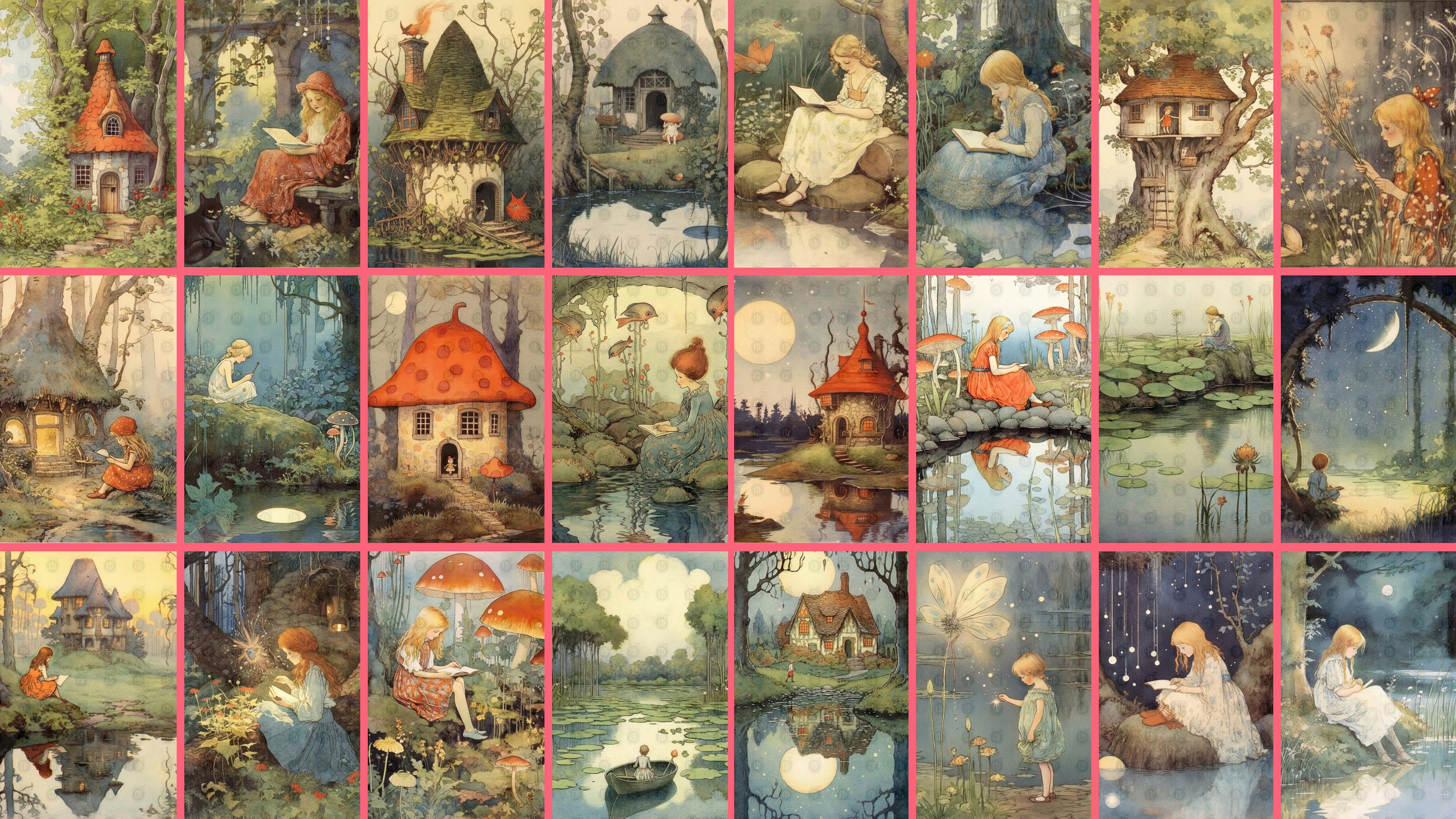 Vintage Story Book Watercolor Illustrations, Woodland Fairy Garden ...