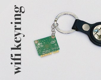 WiFi Keyring, Upcycled Handmade Keyring Gift for Geeks, Gift for Gamers, PC Gamer Gift, Recycled Sustainable Tech Gift, Chipset CPU Keyring