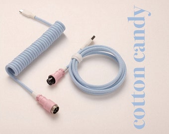 Cotton Candy Custom Coiled Mechanical Keyboard Cable for GMK Theme Keyboards, Artisan Keyboard Building, USB C