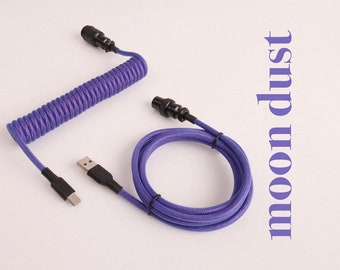 Moon Dust Custom Coiled Mechanical Keyboard Cable for GMK Theme Keyboards, Artisan Keyboard Building, USB C