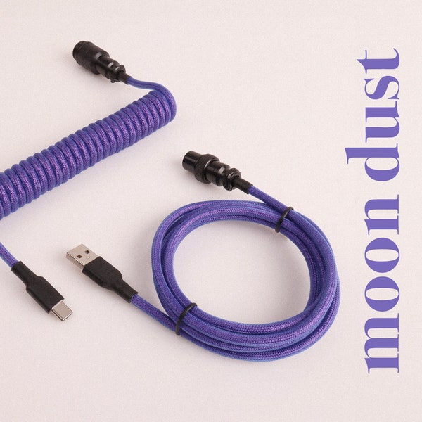 Moon Dust Custom Coiled Mechanical Keyboard Cable for GMK Theme Keyboards, Artisan Keyboard Building, USB C
