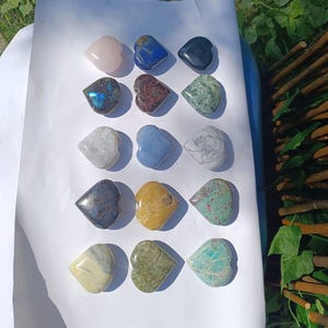 Natural 16 Mixed Gemstone Hearts - Assorted Healing Stones, Crystal Puffy Hearts for Love, Natural Crystals,, Meditation, Gifts & Home Decor