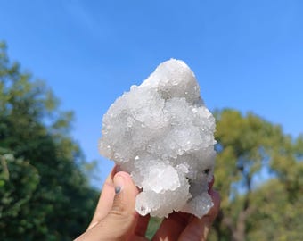 Blue Chalcedony Apophyllite Cluster: Ethically Sourced Healing Crystal Decor