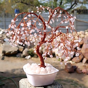 Rose Quartz Crystal Tree of Life - Chakra Healing Tree | Handmade Gemstone Tree for Love and Positive Energy | Home and Office Decor | Gift