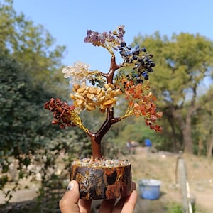 7 Chakra Gemstone Tree of Life | Crystal Tree for Positive Energy-Meditation | Feng Shui Money Bonsai Tree Healing Gemstone Artificial Tree