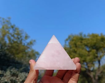 Handmade Rose Quartz Pyramid: Chakra Healing Crystal Decor