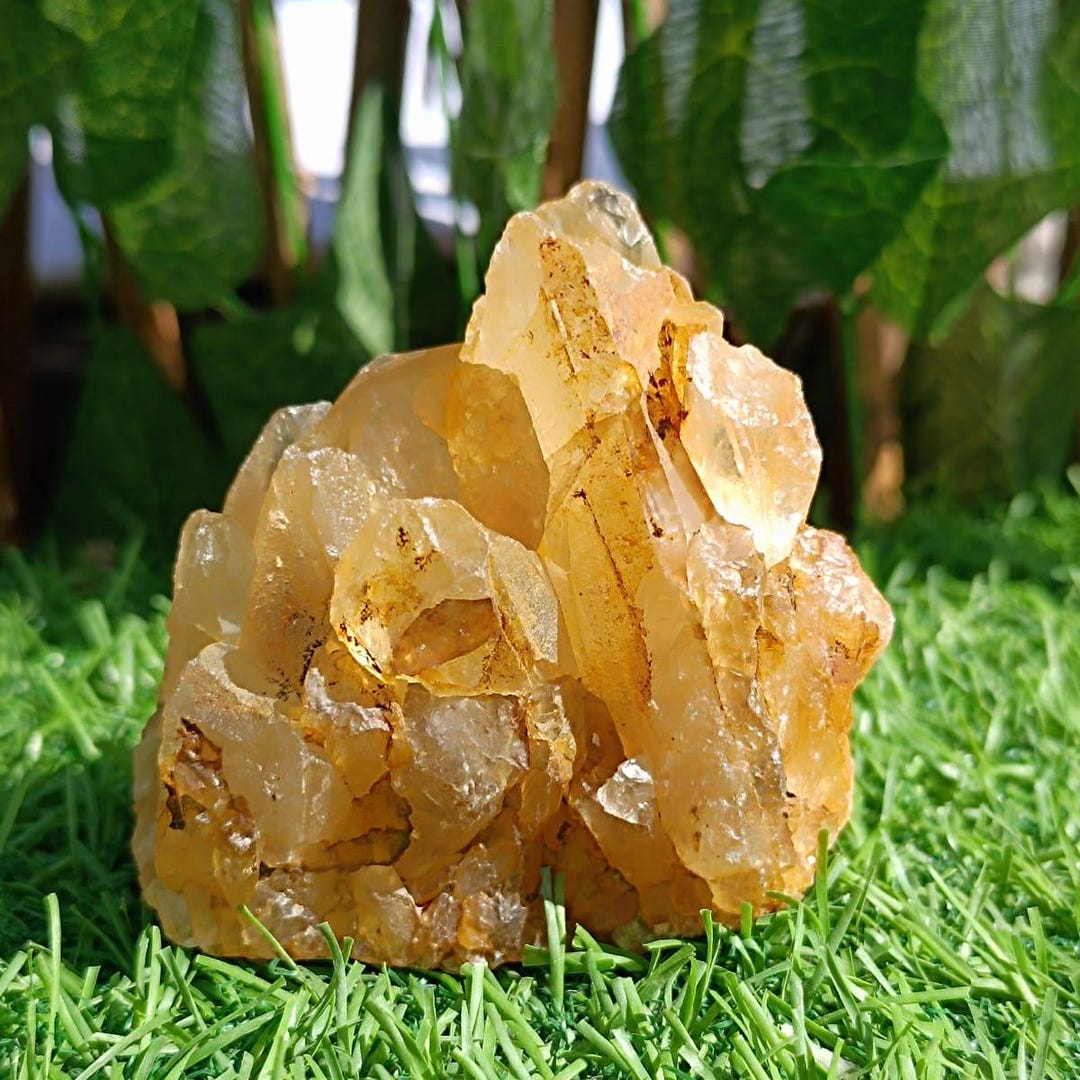 Yellow Natural Citrine Hair Crystal Rutilated Quartz Polished Stone Craft Gift e