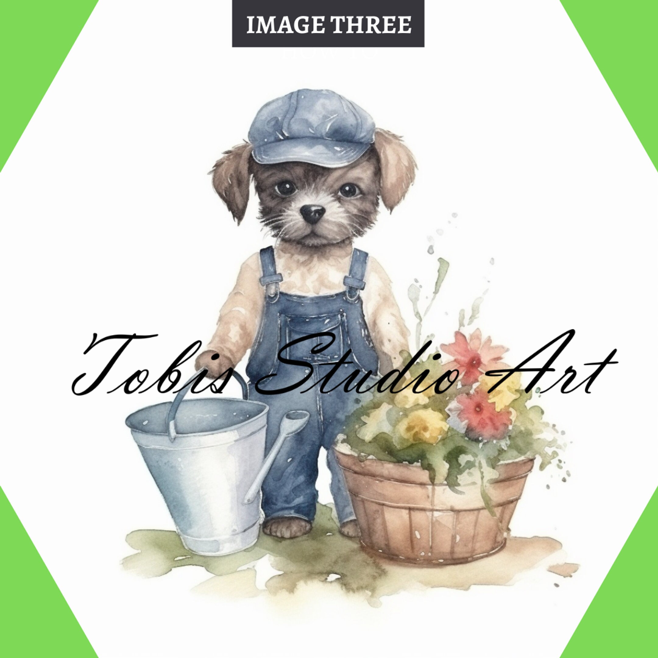 HUNDE im GÄRTNER Job Outfit in Wasserfarben digitaler DOWNLOAD, Packet