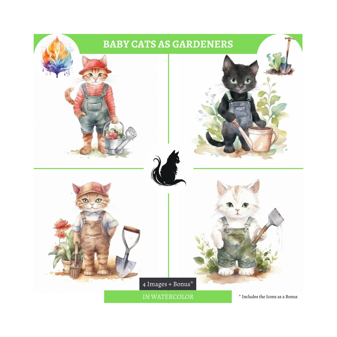 CHATS en tenue de travail GÄRTNER en aquarelles Etsy France