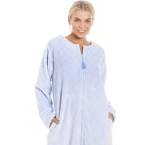 Superzachte huisjas dames met rits en ruitprint