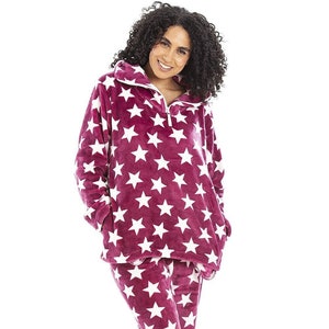 Womens Supersoft Velour Fleece Star Print Pyjama Set