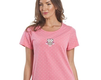 Camisón de algodón suave con estampado de búho para mujer