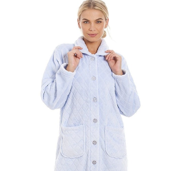 Womens Supersoft Button Front Diamond Print Housecoat