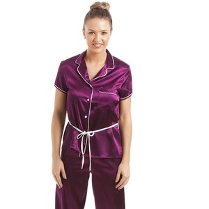 Dark Purple Short Sleeve Belted Satin Pyjama Set - Etsy