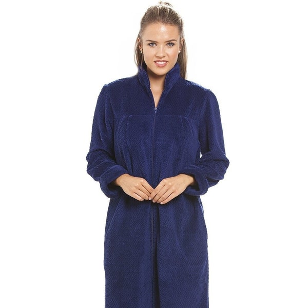 Womens Long Sleeve Fleece Zip Front Housecoats