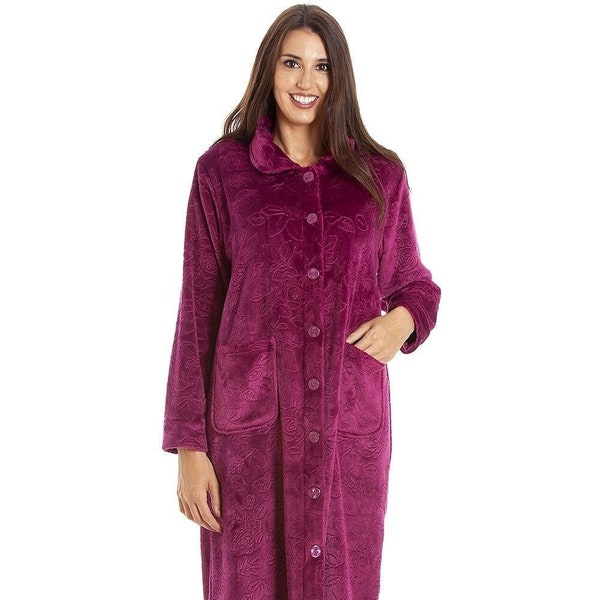 Womens Rose Embossed Button Up Housecoat