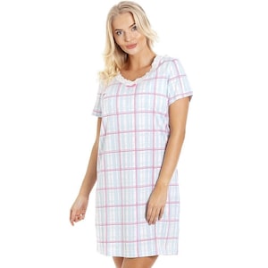 Womens Blau und Rosa karierte Baumwolle Nachthemd