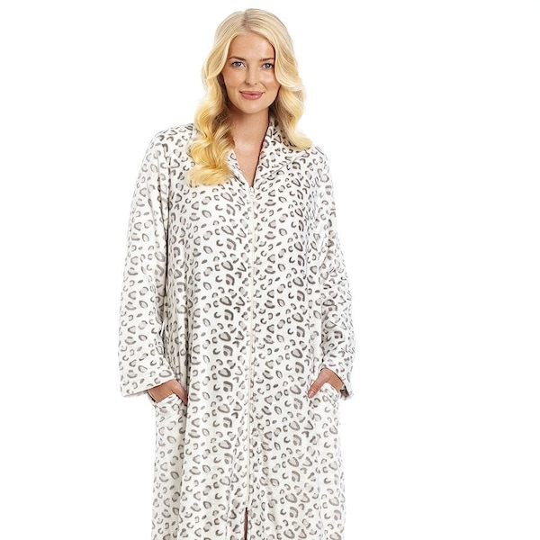 Womens Supersoft Fleece Zip Up Animal Print Robes