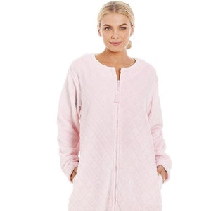 Womens Supersoft Zip Up Diamond Print Housecoat Pink