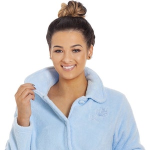 Womens Luxury Soft Button Bed Jackets Blue