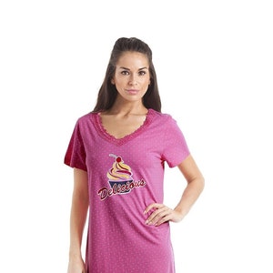 Womens White Polka Dot Lecker Cupcake Motiv Baumwolle Nachthemd