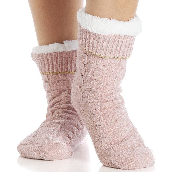 Ladies Chenille Cable Lurex Slipper Sock