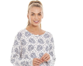Blue Floral And Leaf Lightweight White Nightdress