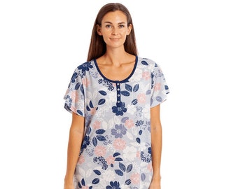 Multicoloured Floral Leaf Print Jersey Nightdress