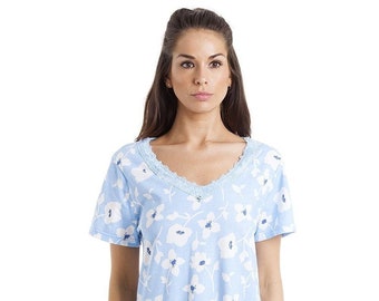 Damen Blumen Print Baumwolle Nachthemd