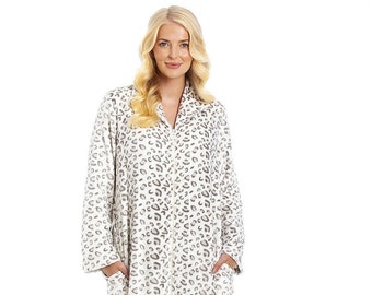 Womens Supersoft Fleece Zip Up Animal Print Robes