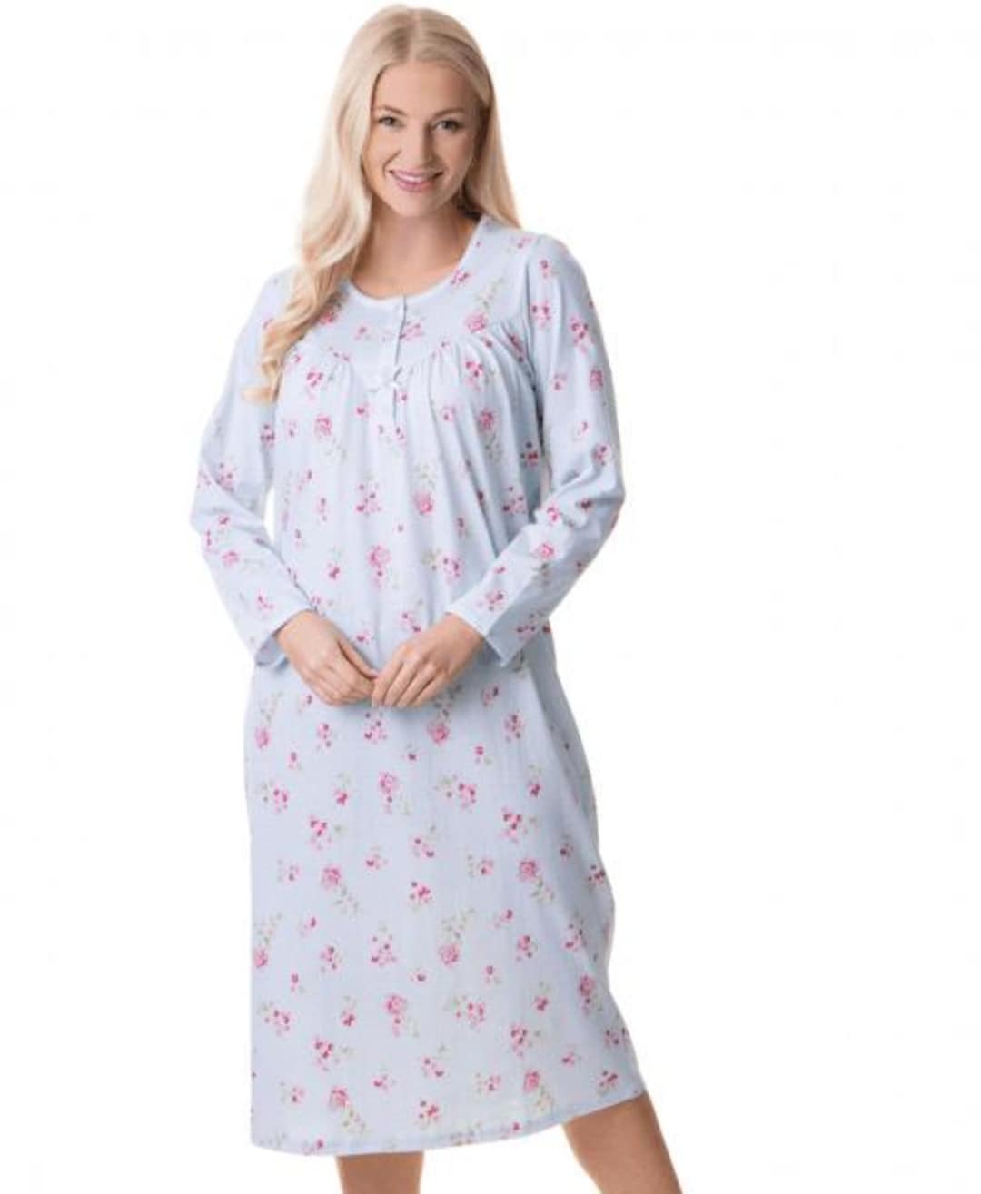 Camicia da notte a sottoveste in misto cotone leggero - A pois rosa e