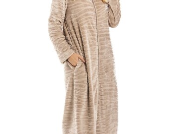 chinese dress ladies Slenderella Ladies Zip Up Dressing Gown Womens Soft Waffle Fleece Bath Robe  Small (Navy) at Amazon Women's Clothing store main image 1