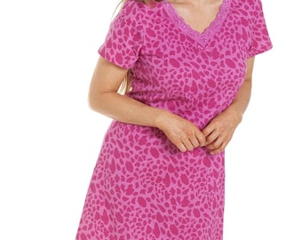 Thingimijigs Camicia da notte da donna in cotone, motivo dalmata, a maniche lunghe, in morbido jersey, colore