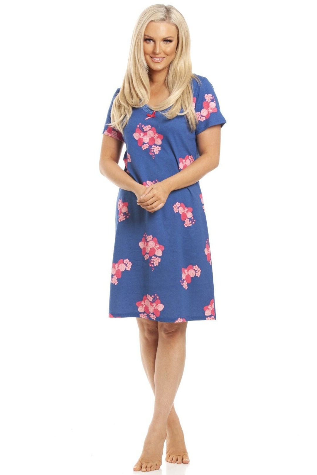 Camicia Da Notte Donna Con Stampo Floreale – Maniche Corte, Cotone Ricco (65% Cotone, 35% Poliestere), Taglie M-6XL, Colori Pastello