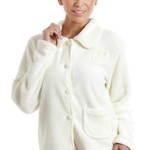 Womens Luxury Soft Button Bed Jackets Ivory