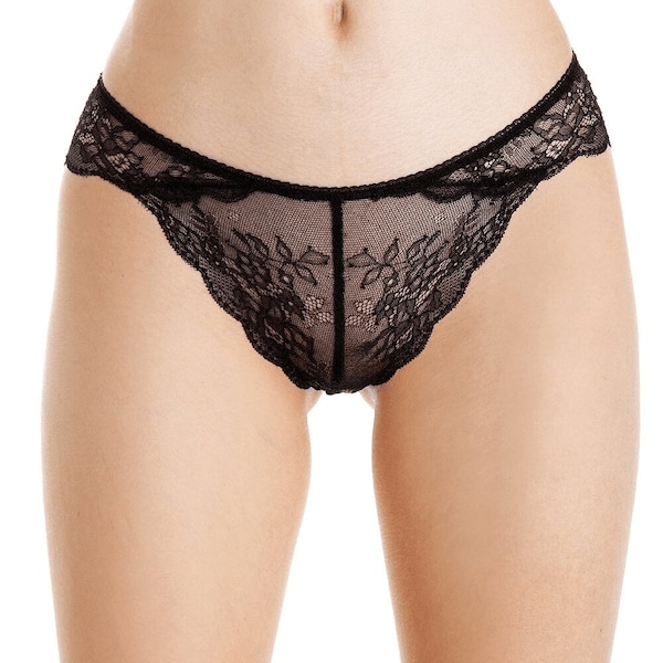 Womens 3 Pack Black Lace Brazilian Briefs