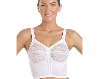 Womens White Classic Non Wired Floral Lace Long Line Bra