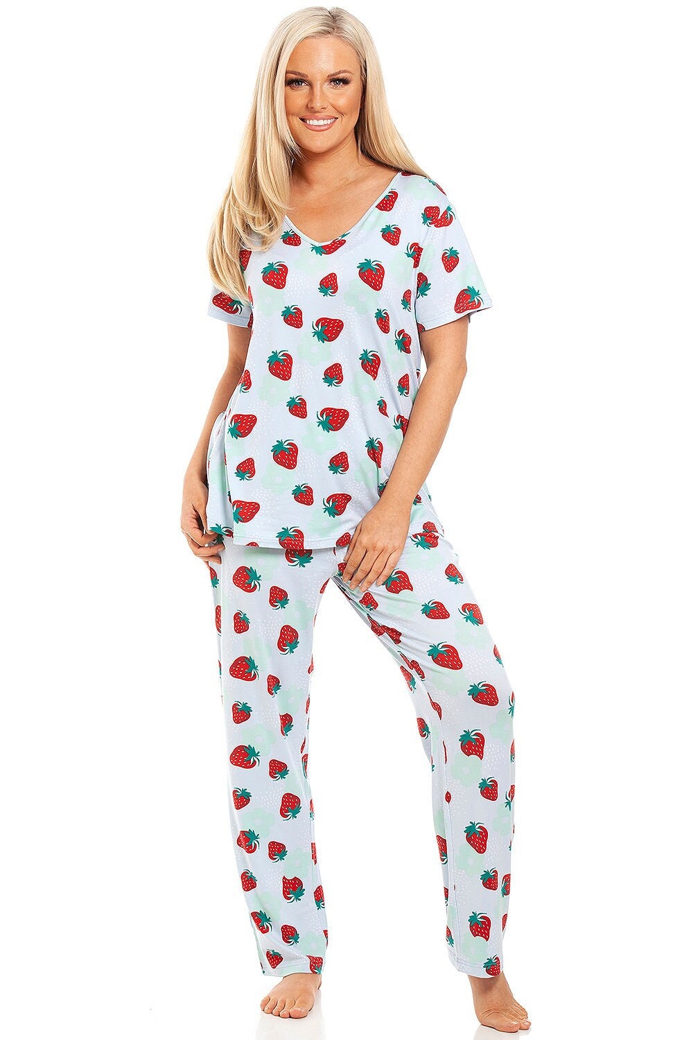 Womens Fashion Cute Strawberry Print Pyjamas 2 Pieces Silk Satin Pajamas  Short Sleeve Loungewear - China Tracksuit and Short Sleeve price