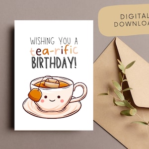 Deseándole una tarjeta de cumpleaños deliciosa, tarjeta de cumpleaños de juego de palabras imprimible, tarjeta temática de comida, tarjeta de té linda, tarjeta para amigo, descarga instantánea
