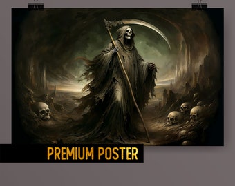 Grim Reaper Poster - macabre Art - Gothic Death Metal digital painting - Death wall decor, death symbolism