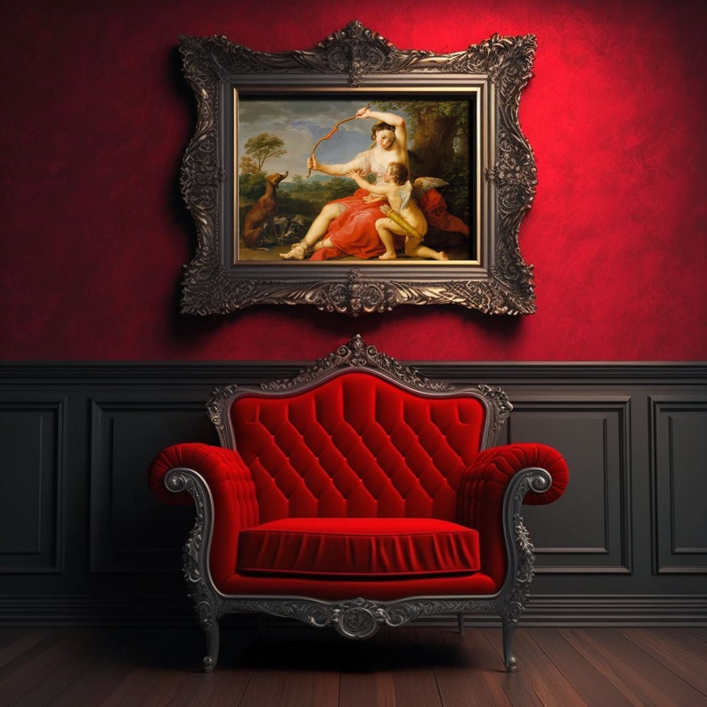 Artemis goddess and Cupid - 18th century rococo painting by Pompeo Batoni - greek mythology cherub for art lovers